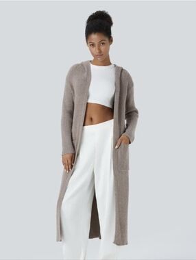 HALARA Hooded Long Sleeve Pocket Longline Casual Cardigan
